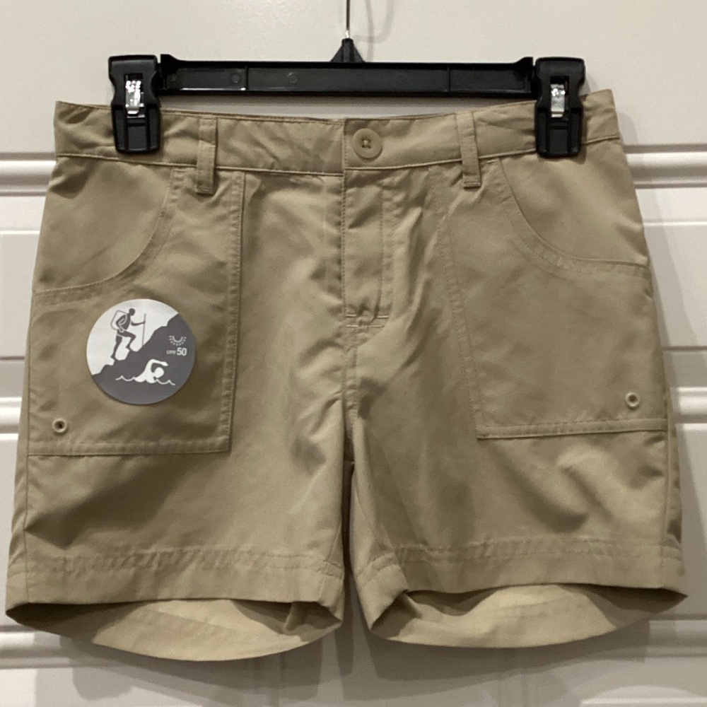 New The North Face Girl’s Shorts Size Medium (10/12) Velcro QuickDry Khaki Color